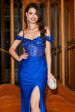 Trendy Mermaid Off the Shoulder Royal Blue Corset Ball Dress with Appliques