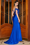 Trendy Mermaid Off the Shoulder Royal Blue Corset Ball Dress with Appliques