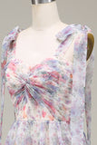 A-Line Spaghetti Straps Flower Printed Long Ball Dress