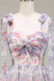 A-Line Spaghetti Straps Flower Printed Long Ball Dress