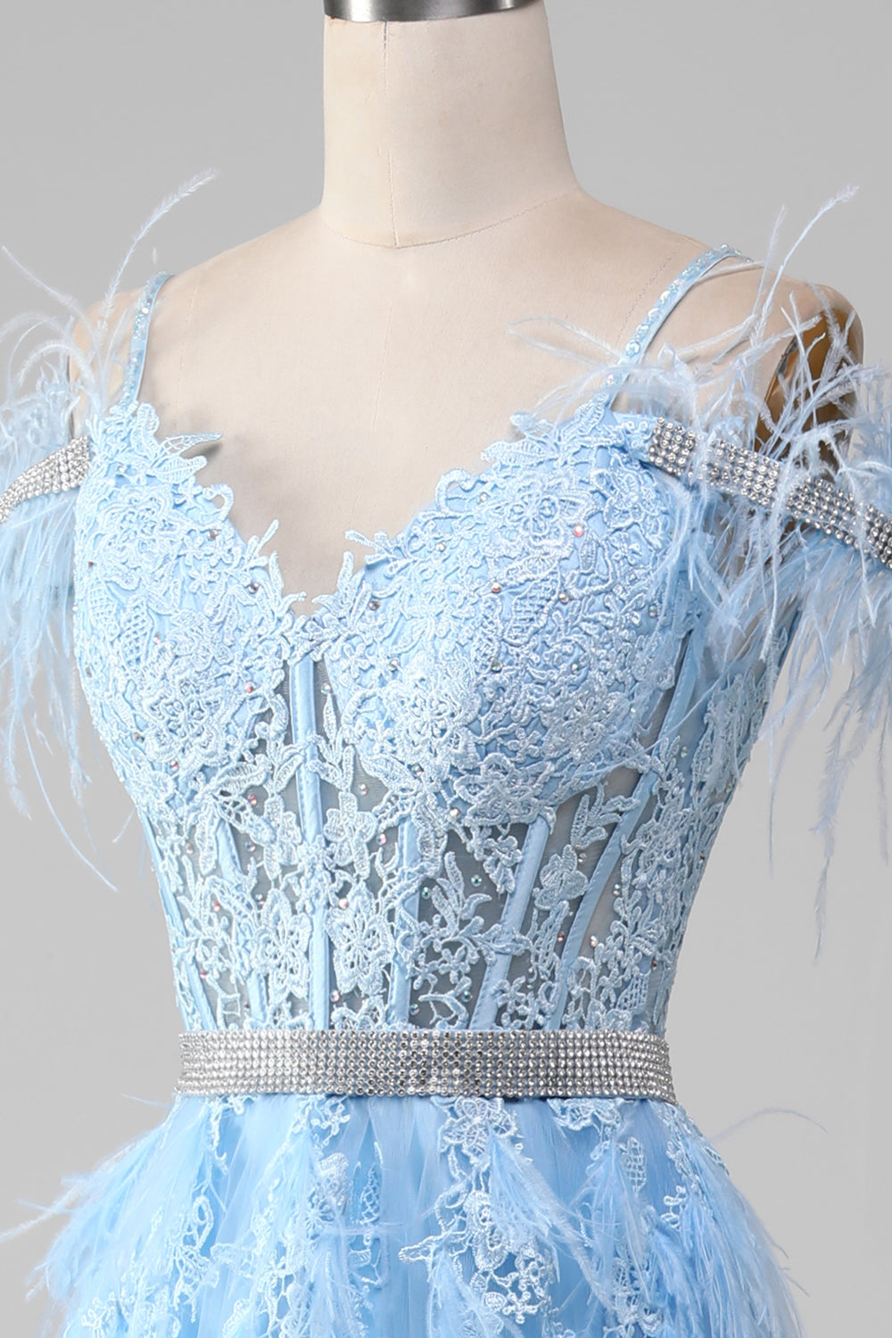 Light Blue A-Line Rhinestones Accents Corset Ball Prom Dress With Appliques