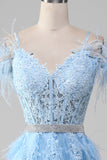 Light Blue A-Line Rhinestones Accents Corset Ball Prom Dress With Appliques