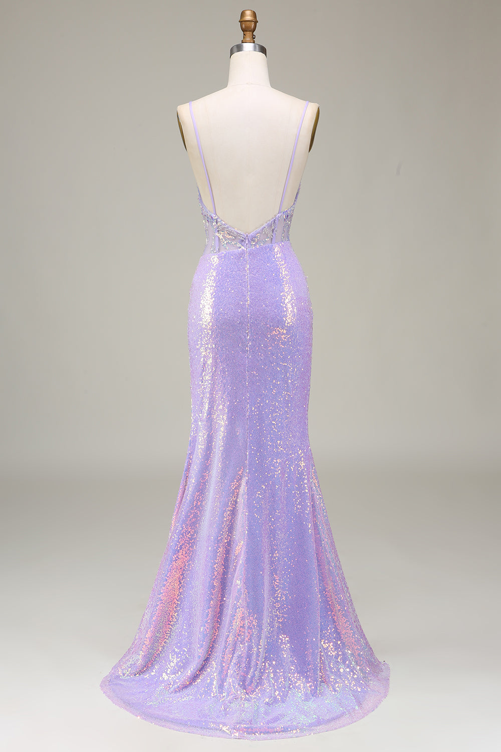 Sparkly Mermaid Light Purple Corset Ball Dress with Slit
