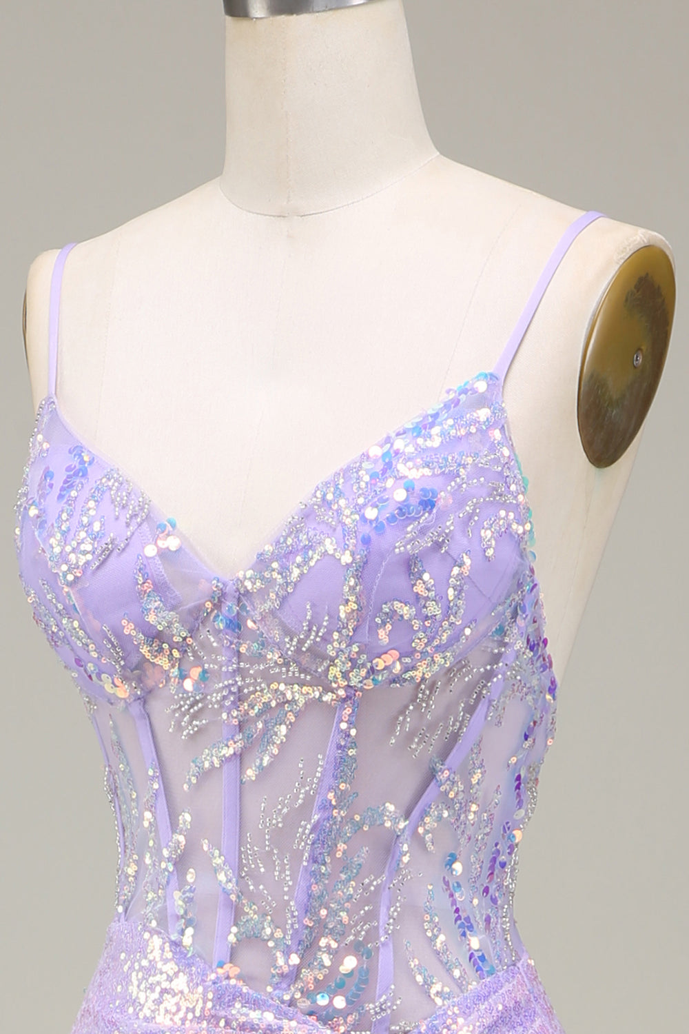 Sparkly Mermaid Light Purple Corset Ball Dress with Slit