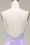 Sparkly Mermaid Light Purple Corset Ball Dress with Slit