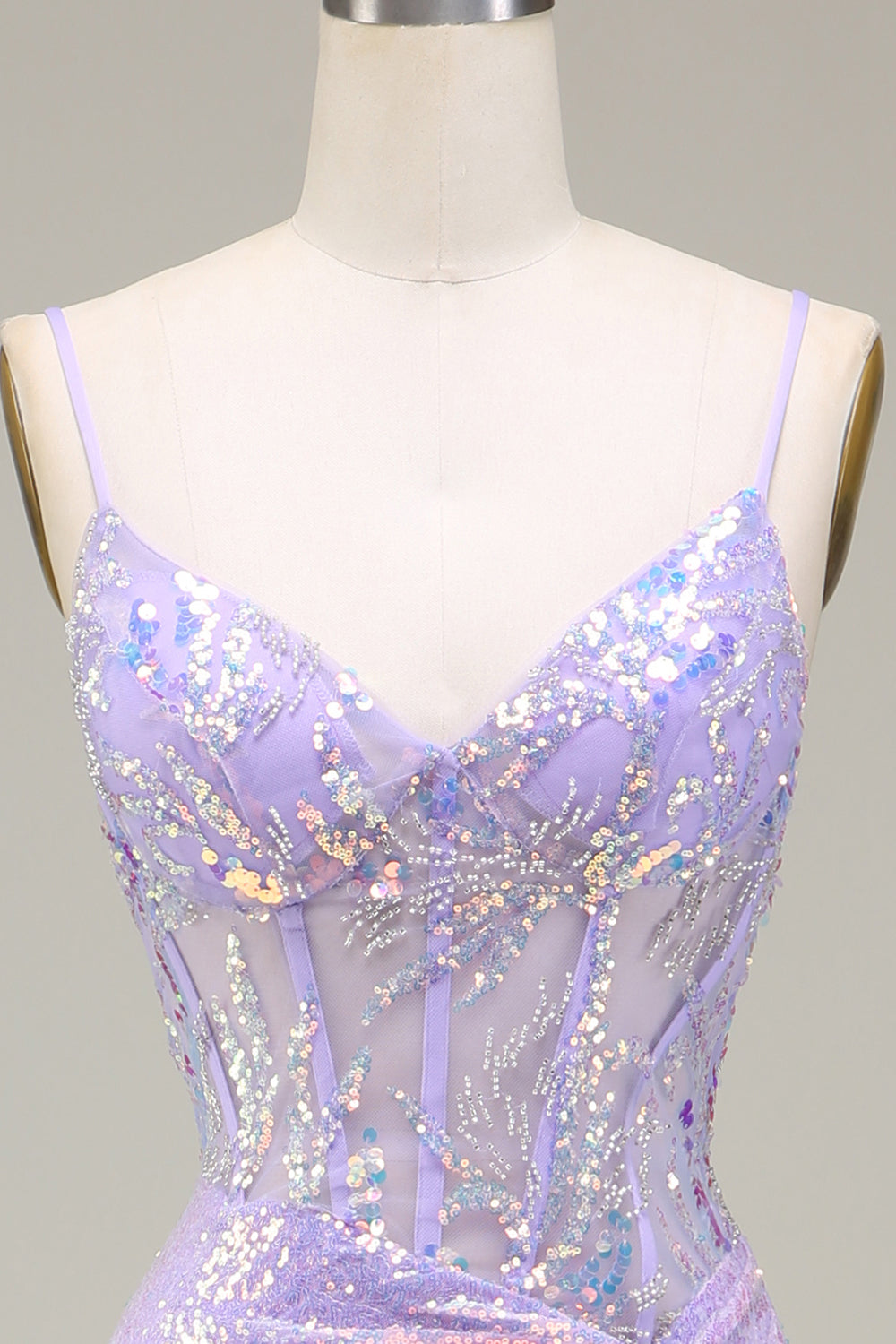 Sparkly Mermaid Light Purple Corset Ball Dress with Slit