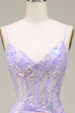 Sparkly Mermaid Light Purple Corset Ball Dress with Slit