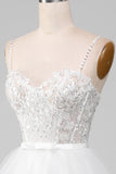 White A-Line Sparkly Sequin Ruffle Skirt Corset Ball Dress With Slit