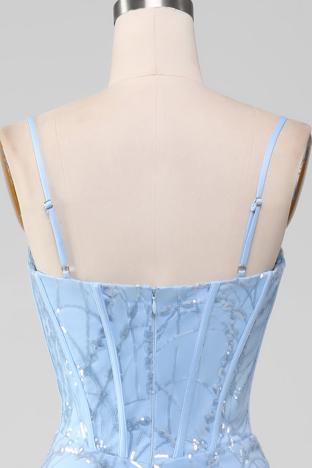 Light Blue Mermaid Sparkly Sequin Long Corset Ball Dress