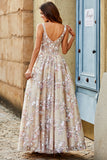 Charming A Line Square Neck Champagne Corset Ball Dress with Appliques