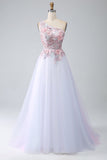 A-Line One Shoulder Pink Ball Dress with Appliques