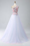 A-Line One Shoulder Pink Ball Dress with Appliques