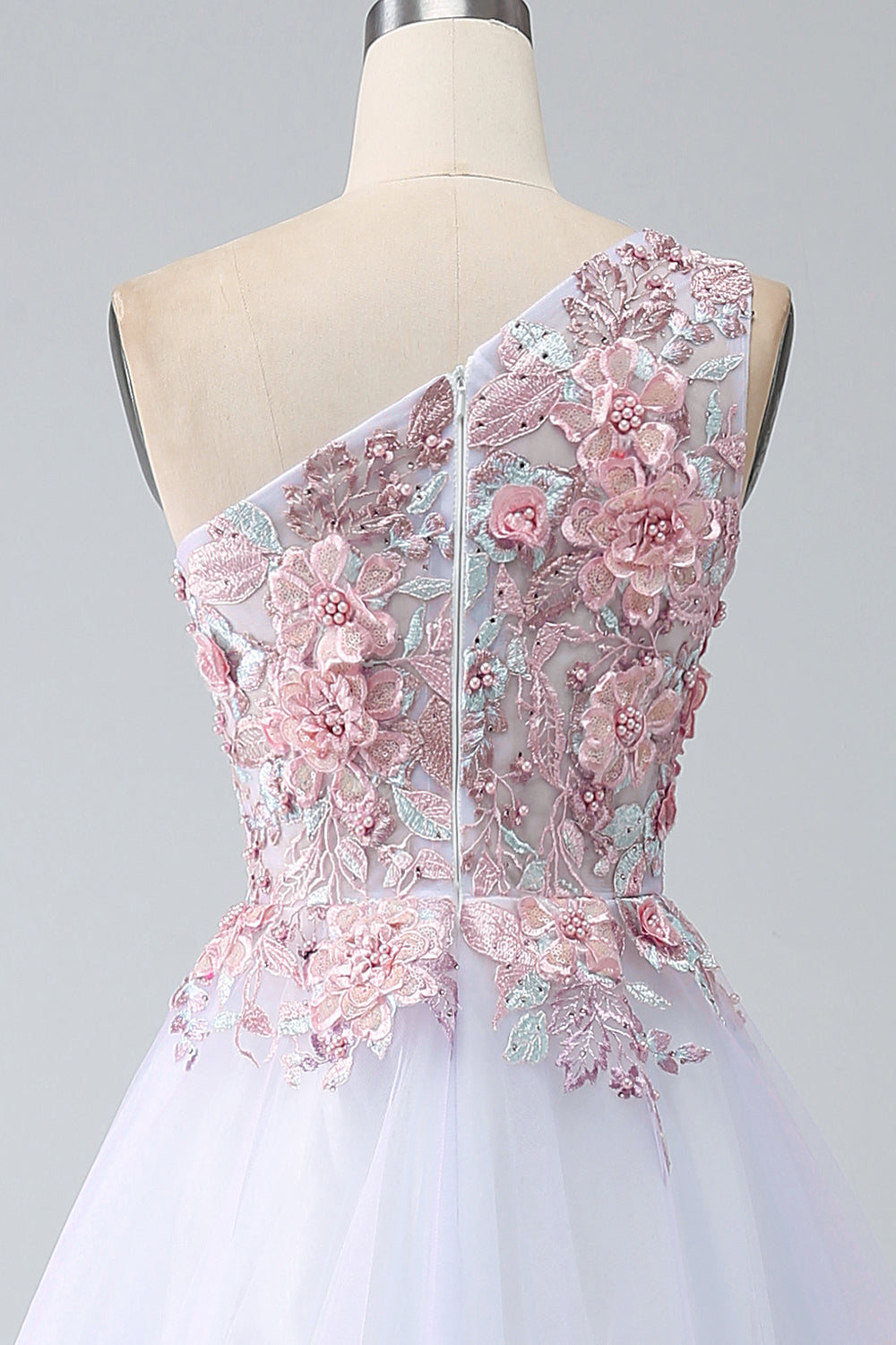 A-Line One Shoulder Pink Ball Dress with Appliques