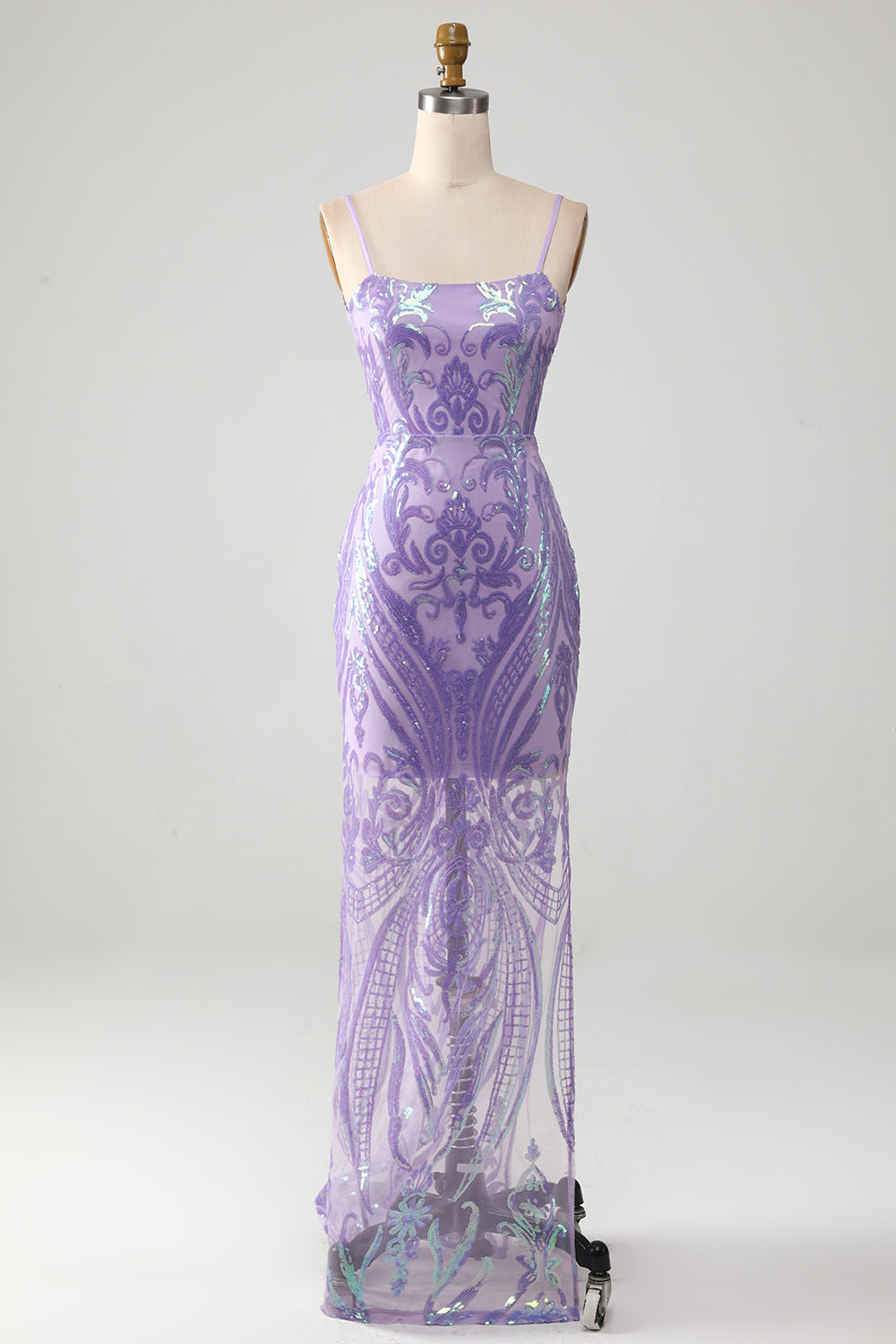 Light Purple Backless Ball Dress with Sequins