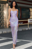 Trendy Sheath Spaghetti Straps Light Purple Long Ball Dress with Backless