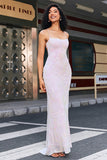 Trendy Sheath Spaghetti Straps Pink Long Ball Dress with Split Front