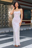 Trendy Sheath Spaghetti Straps Pink Long Ball Dress with Split Front