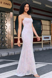 Trendy Sheath Spaghetti Straps Pink Long Ball Dress with Split Front