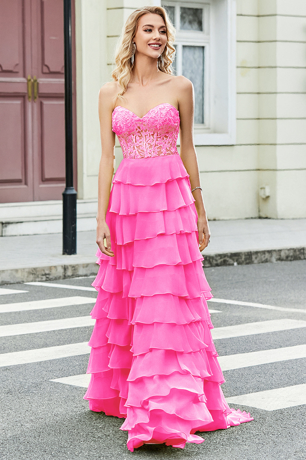 Gorgeous A Line Sweetheart Corset Lilac Ball Dress with Appliques Ruffles