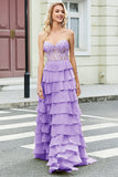 Gorgeous A Line Sweetheart Corset Lilac Ball Dress with Appliques Ruffles