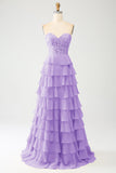 Sky Blue A-Line Sweetheart Tiered Corset Long Ball Dress