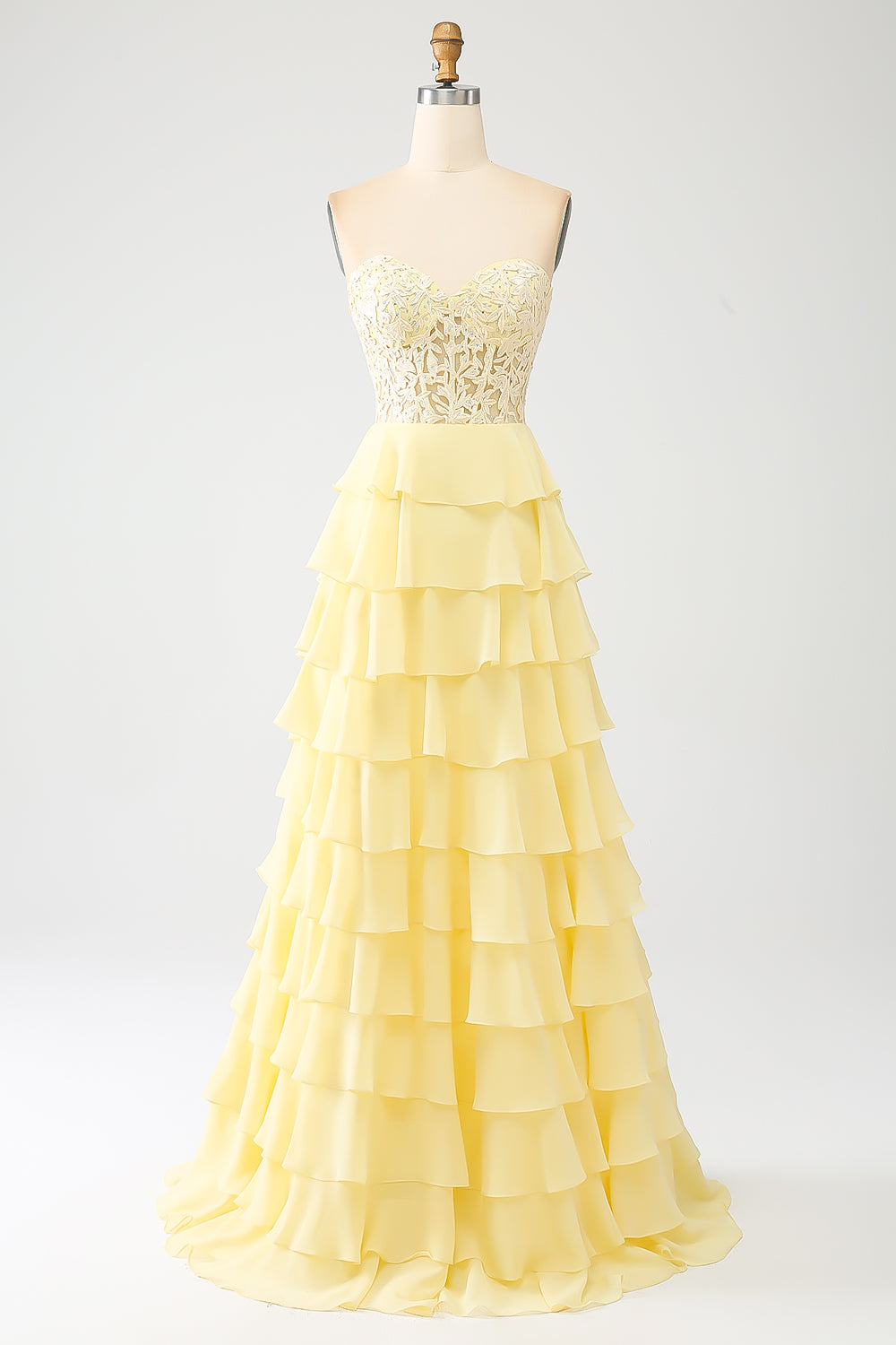 Sky Blue A-Line Sweetheart Tiered Corset Long Ball Dress
