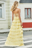 Gorgeous Yellow A Line Sweetheart Corset Ball Dress with Appliques Ruffles