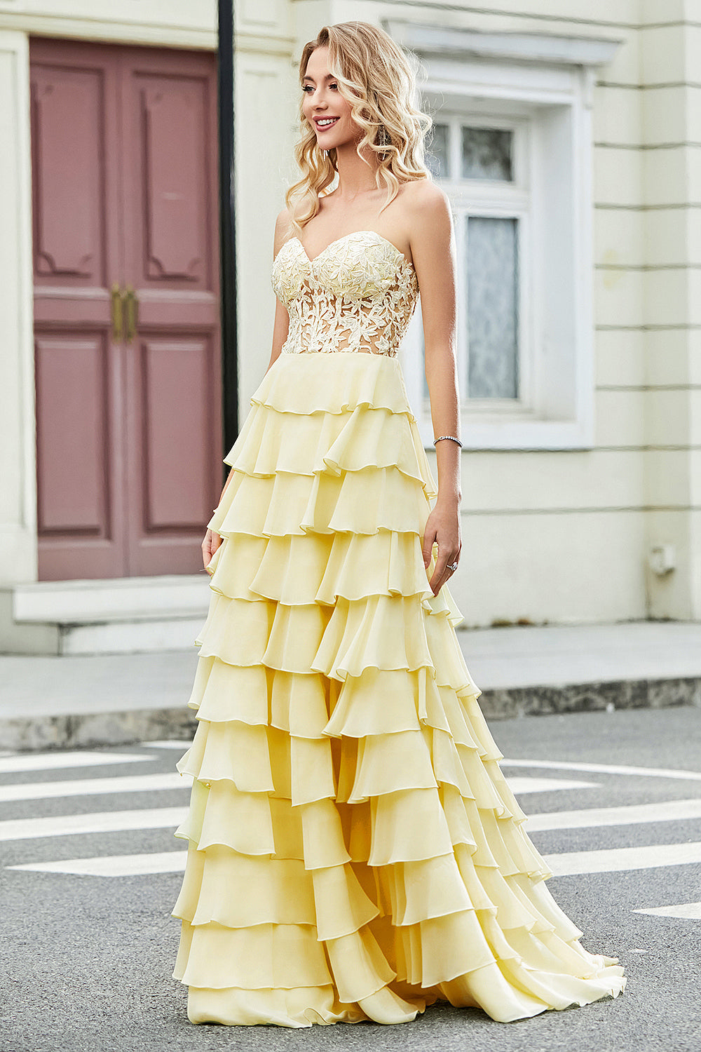 Gorgeous A Line Sweetheart Corset Lilac Ball Dress with Appliques Ruffles