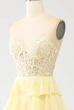 Yellow Sweetheart Tiered Ball Dress