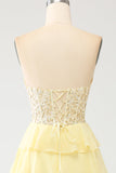 Yellow Sweetheart Tiered Ball Dress