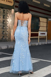 Stylish Mermaid Sweetheart Light Blue Corset Ball Dress with Appliques