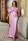 Stylish Mermaid Off the Shoulder Pink Long Ball Dress with Silt