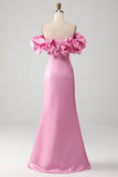 Pink Mermaid Off the Shoulder Ball Dress with Meringue Ruffles