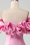 Pink Mermaid Off the Shoulder Ball Dress with Meringue Ruffles