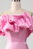 Pink Mermaid Off the Shoulder Ball Dress with Meringue Ruffles