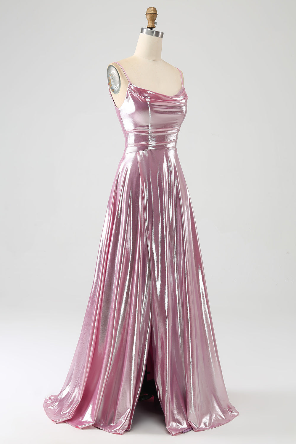 Stunning A Line Spaghetti Straps Pink Long Ball Dress with Split Front