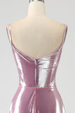 Stunning A Line Spaghetti Straps Pink Long Ball Dress with Split Front