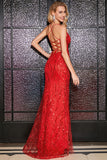 Sparkly Mermaid Spaghetti Straps Red Sequins Long Ball Dress with Criss Cross Back