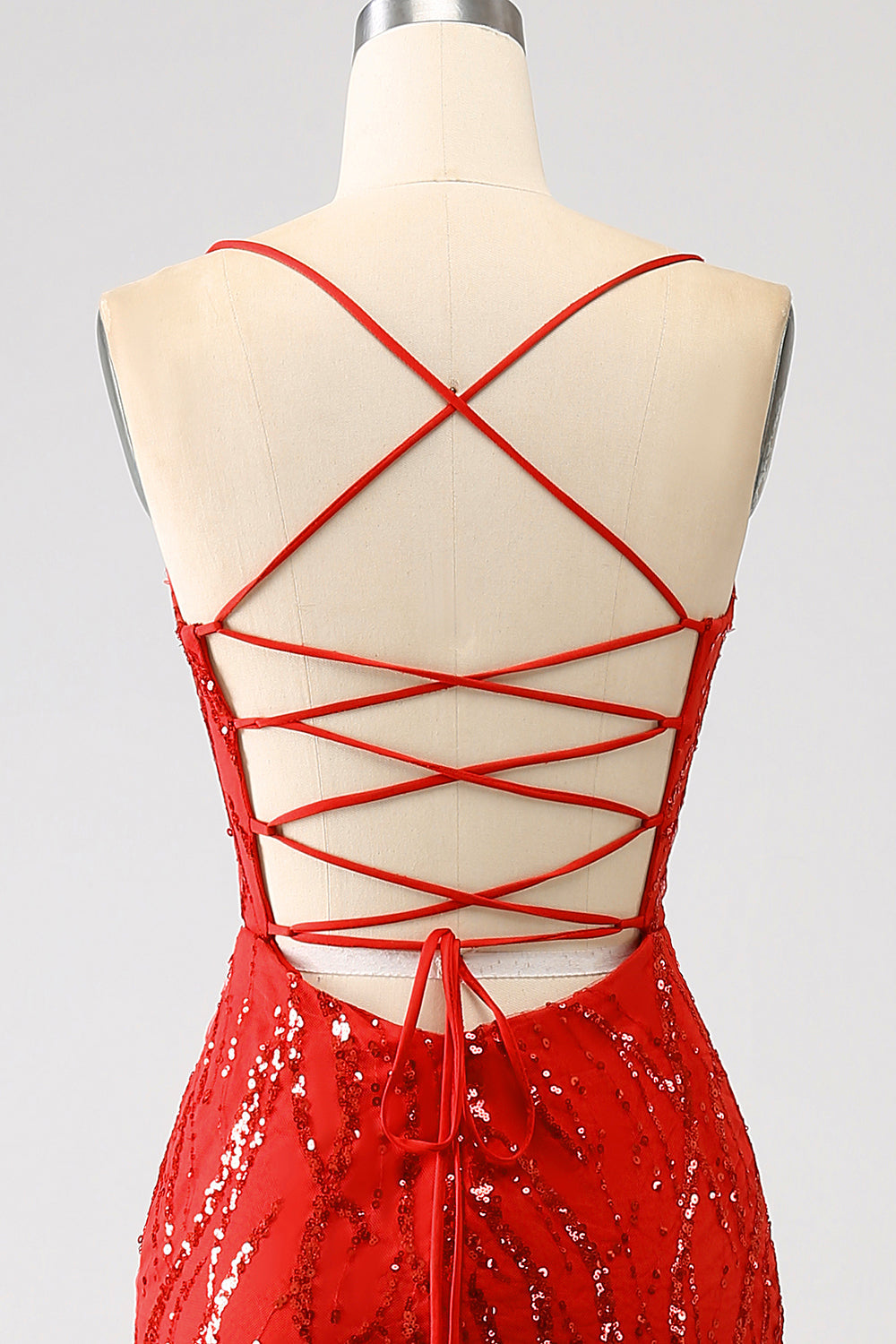Glitter Red Mermaid Spaghetti Straps Long Sequins Ball Dress with Slit