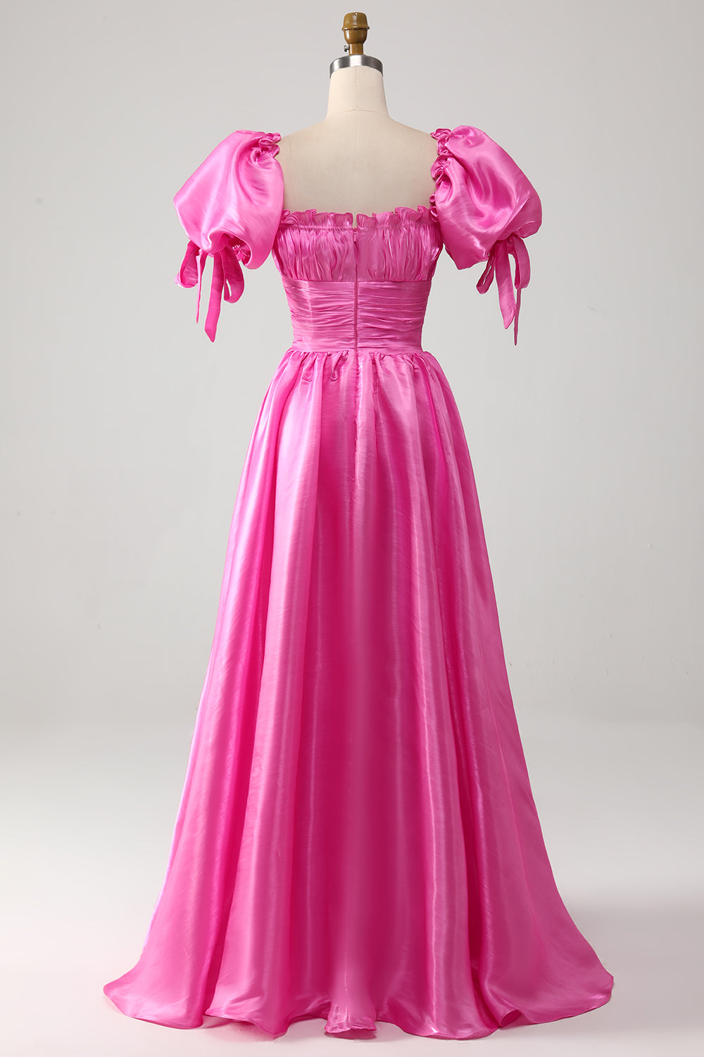 Puff Sleeves Hot Pink Ball Dress with Ruffles