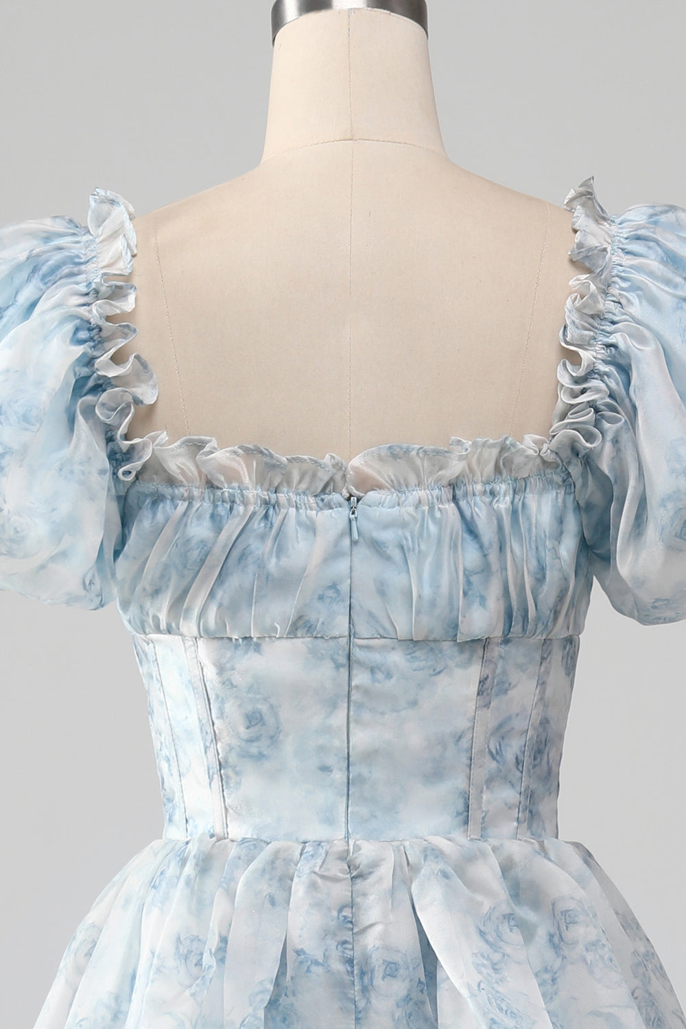 Light Blue A-Line Tiered Ball Dress with Corset