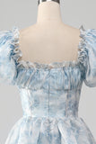 Light Blue A-Line Tiered Ball Dress with Corset