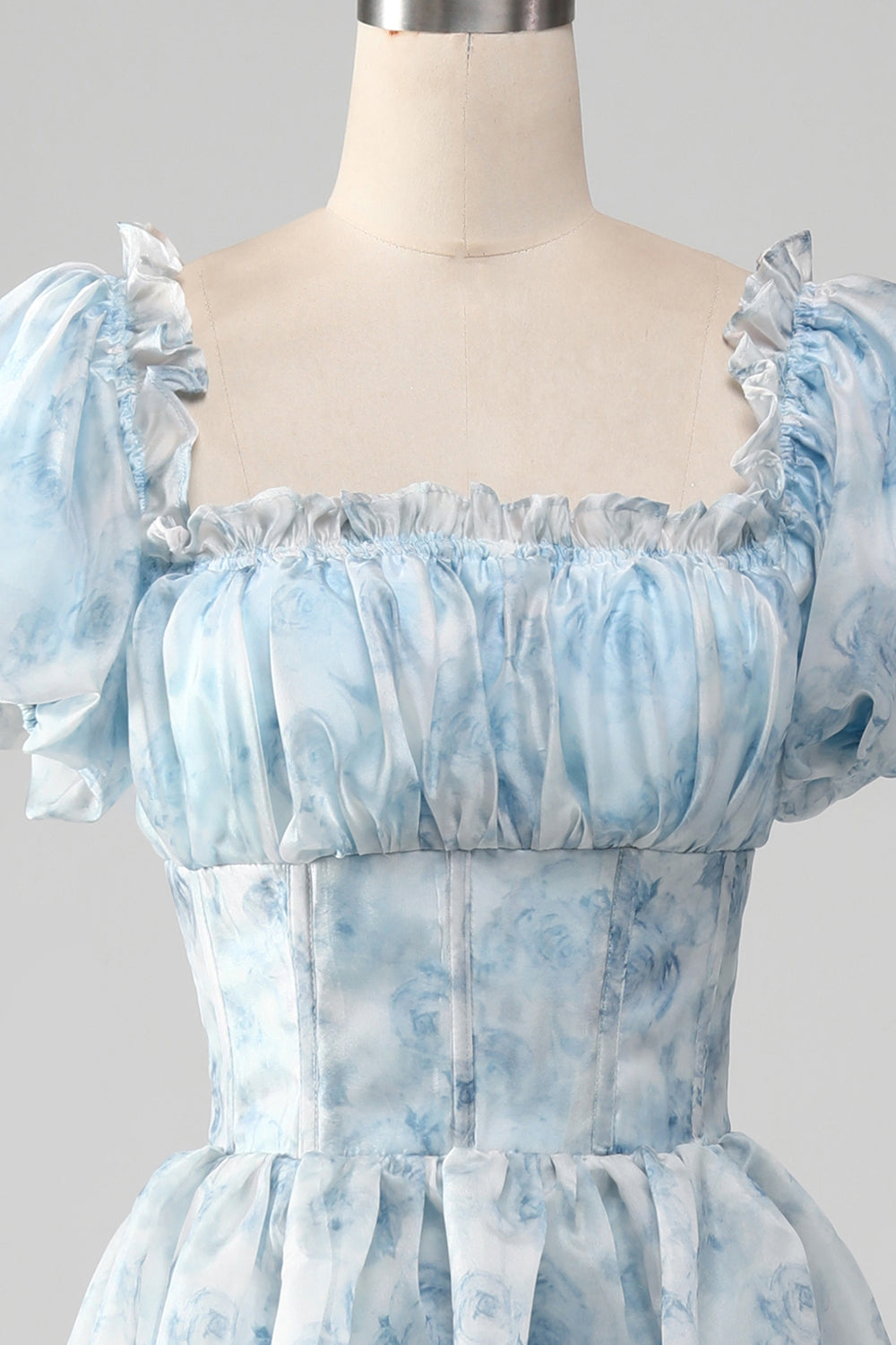 Light Blue A-Line Tiered Ball Dress with Corset