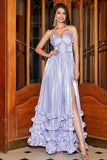 Stunning A Line Spaghetti Straps Lavender Corset Ball Dress with Slit