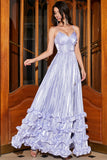 Stunning A Line Spaghetti Straps Lavender Corset Ball Dress with Slit