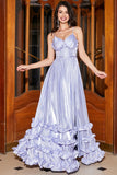 Stunning A Line Spaghetti Straps Lavender Corset Ball Dress with Slit