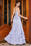 Stunning A Line Spaghetti Straps Lavender Corset Ball Dress with Slit