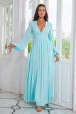 Light Green Chiffon Long Mother of the Bride Dress with Slit