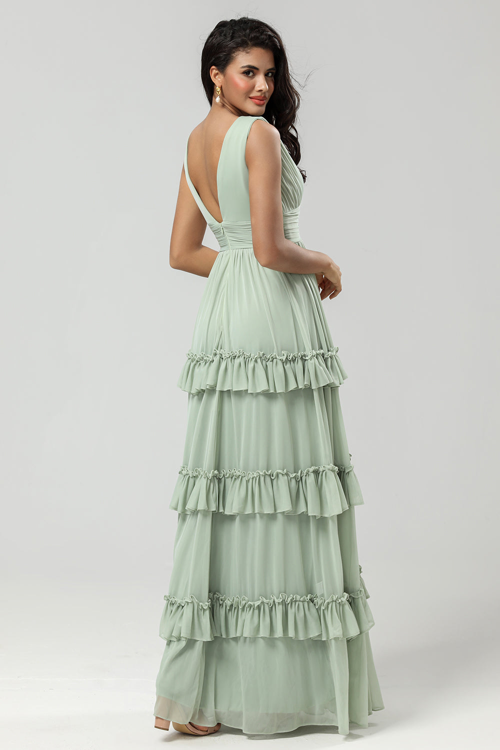 Dusty Sage A Line Chiffon Bridesmaid Dress with Pleated