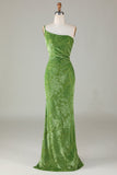 Mermaid One Shoulder Velvet Olive Bridesmaid Dress